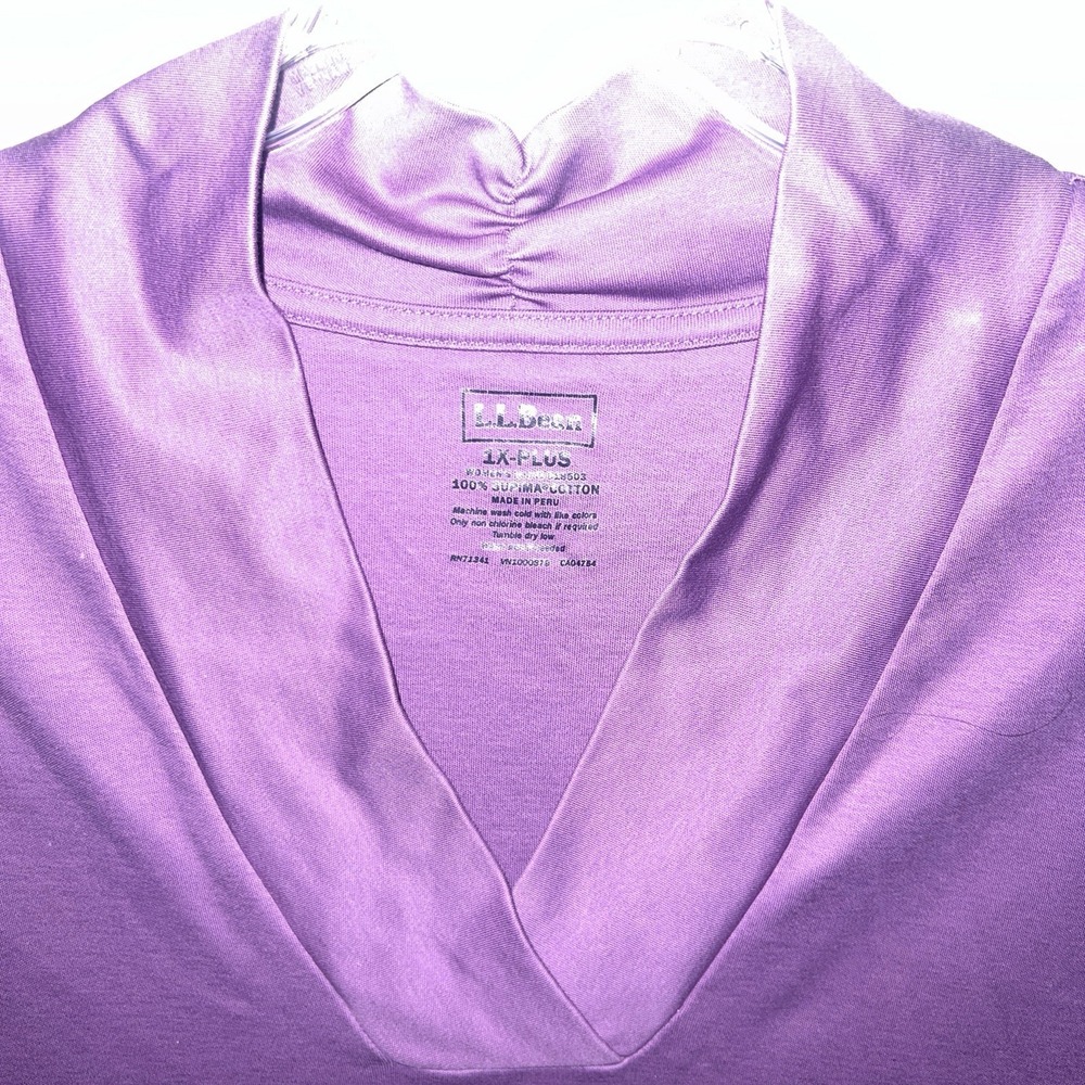 LL Bean Shawl Collar Shirt Top Long Sleeve 100% Supima Cotton 1x Plus Lt Purple